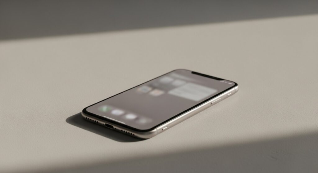 Smartphone with the QNEurope Mobile App on a neutral desk