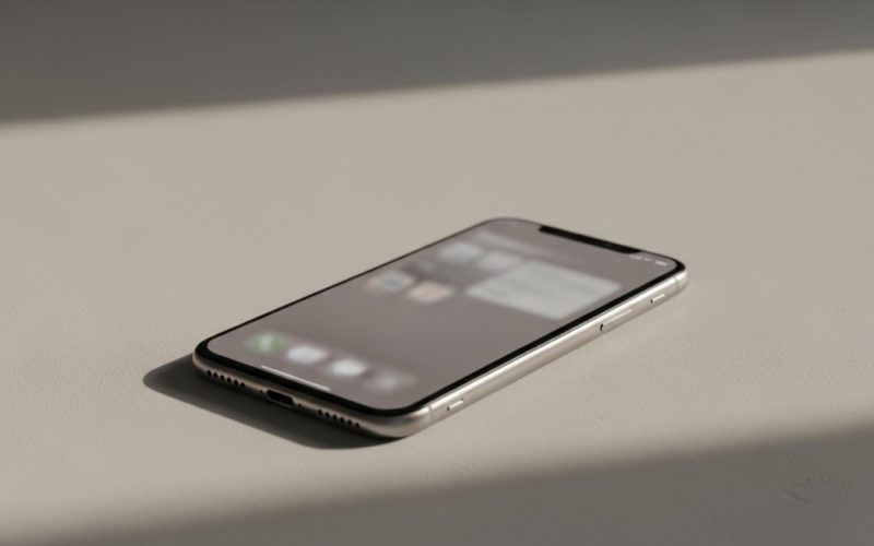 Smartphone with the QNEurope Mobile App on a neutral desk